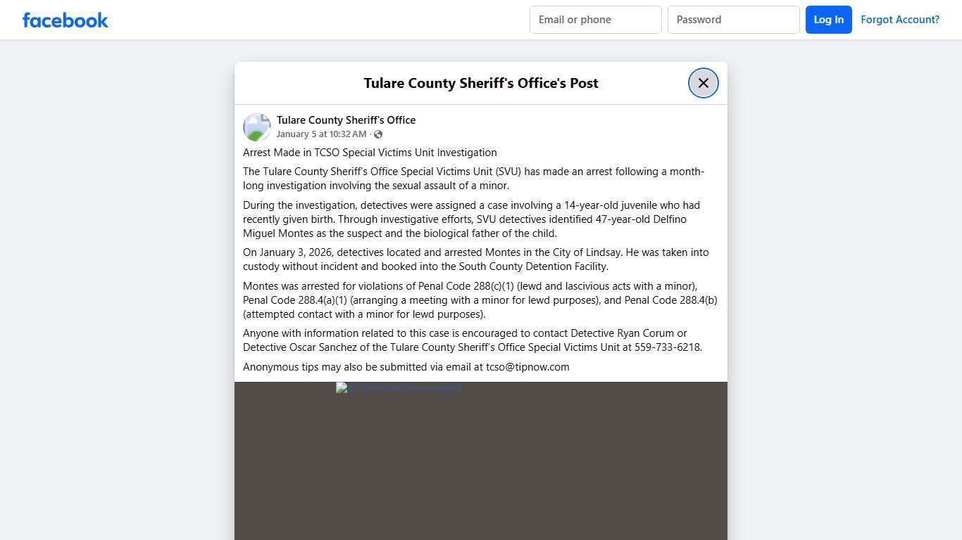 Arrest Made in TCSO... - Tulare County Sheriff's Office Facebook